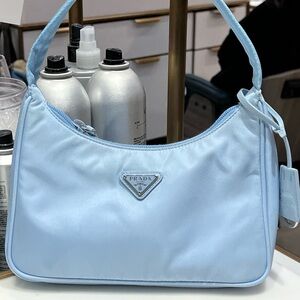 Prada Authentic Re-Edition 2000 Nylon Mini Bag Celeste Blue Authenticity Card